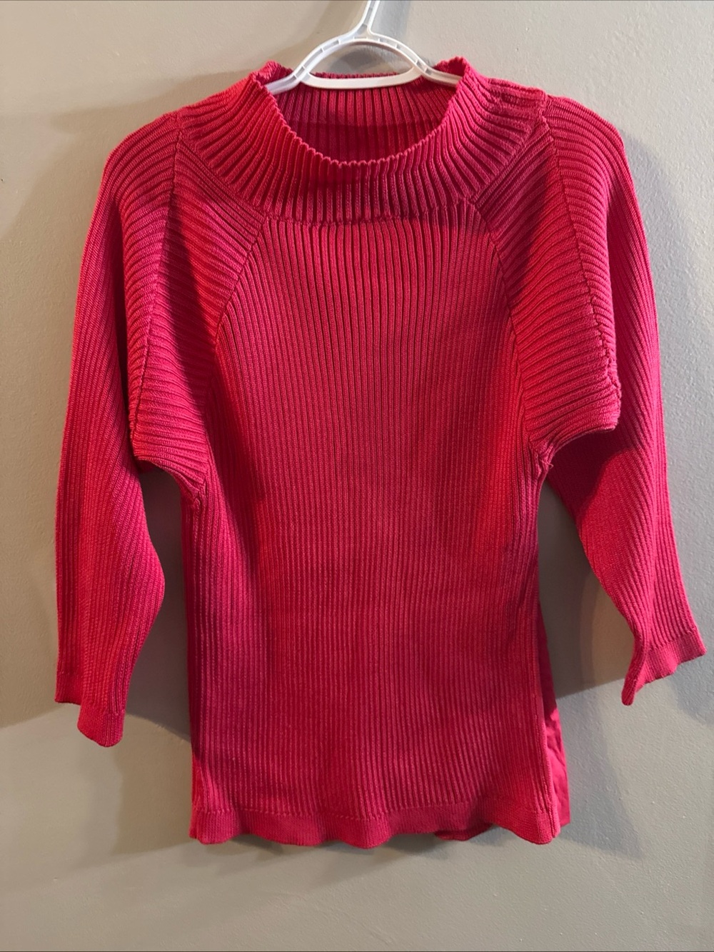 Mondrian Crew Neck Women Sweater 3/4 Sleeve Pink  Made Italy Winter Casual O26